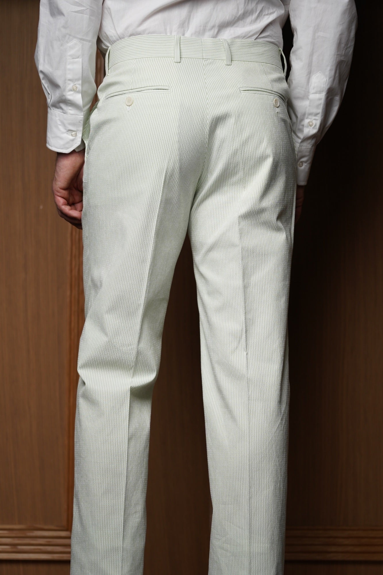 Pantalon seersucker vert sans pinces