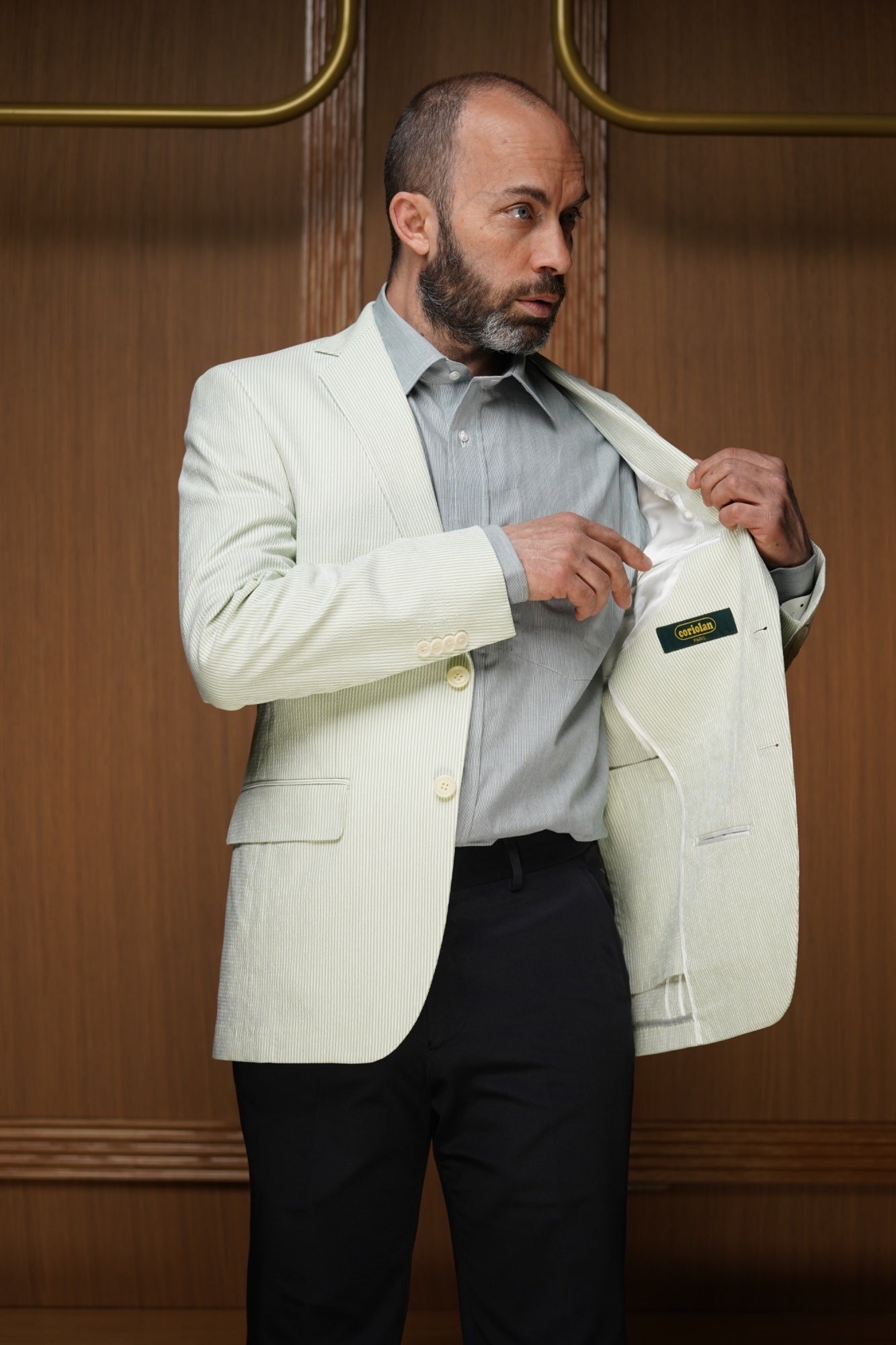 Veste seersucker demi-doublée verte VE15