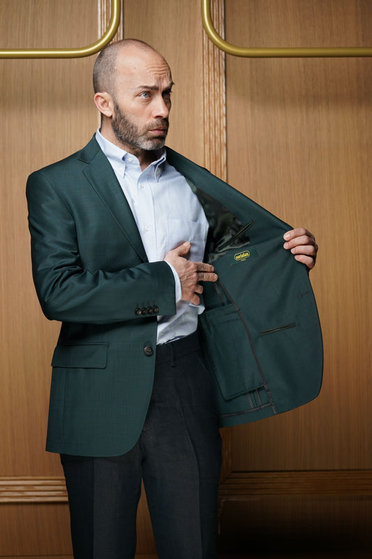 Veste pure laine froide demi-doublée Prince de Galles verte VE404