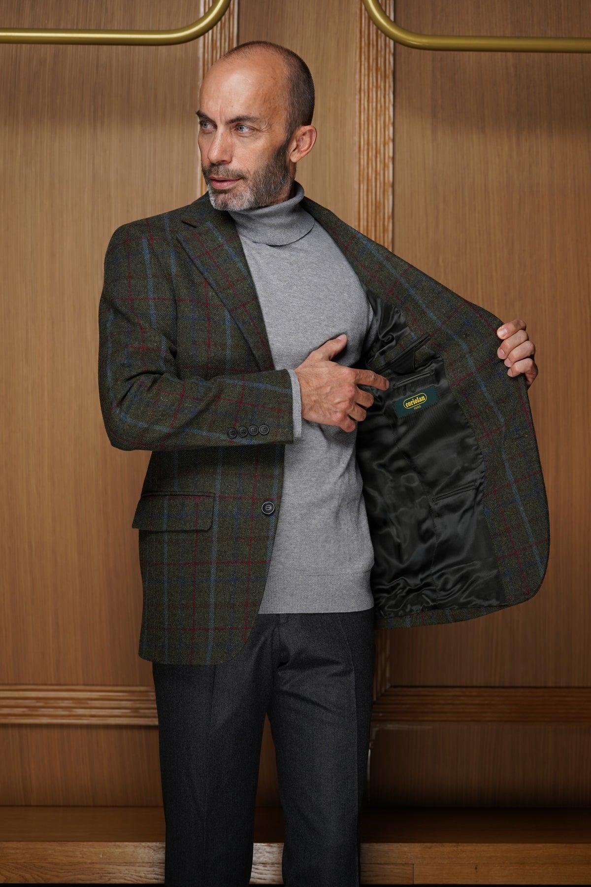 Veste en Pure Laine à Carreaux Fenêtre – Vert Forêt & Bleu Azur VGH102