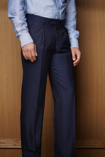 Pantalon à pinces pure laine super 100 bleu