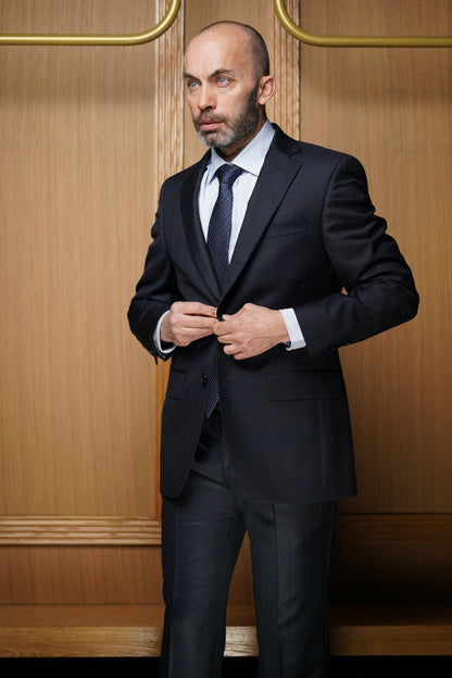 Costume Bleu marine carreaux fenêtre gris CTE414