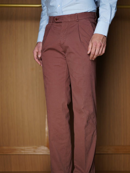 Pantalon à pinces en pur coton délavé rose PC415 BIS