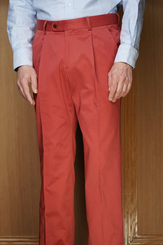 Pantalon en pur coton à pinces framboise écrasée PC431