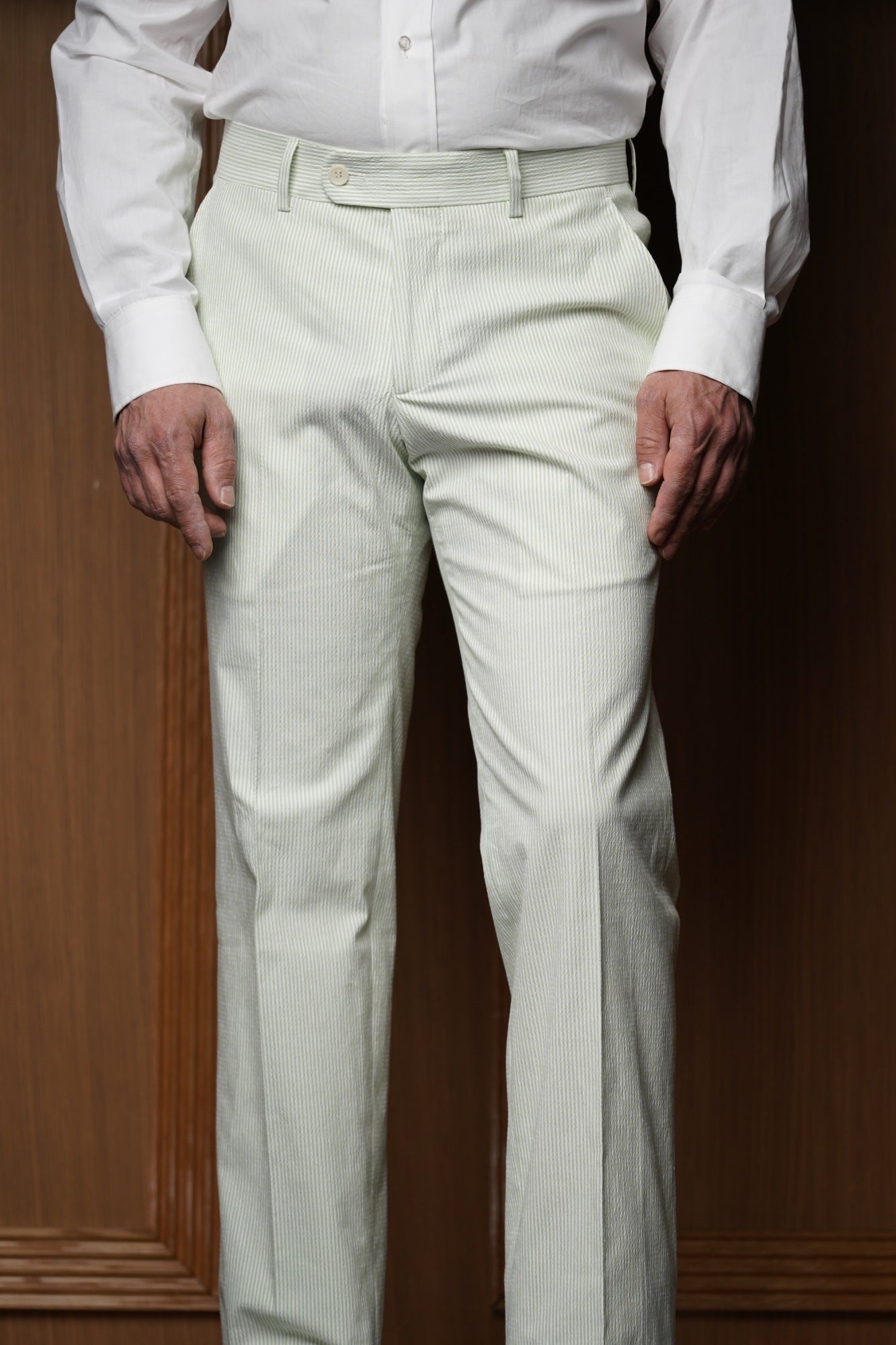 Pantalon seersucker vert sans pinces