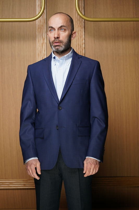 Veste pure laine froide demi doublée Prince de Galles bleu VE402