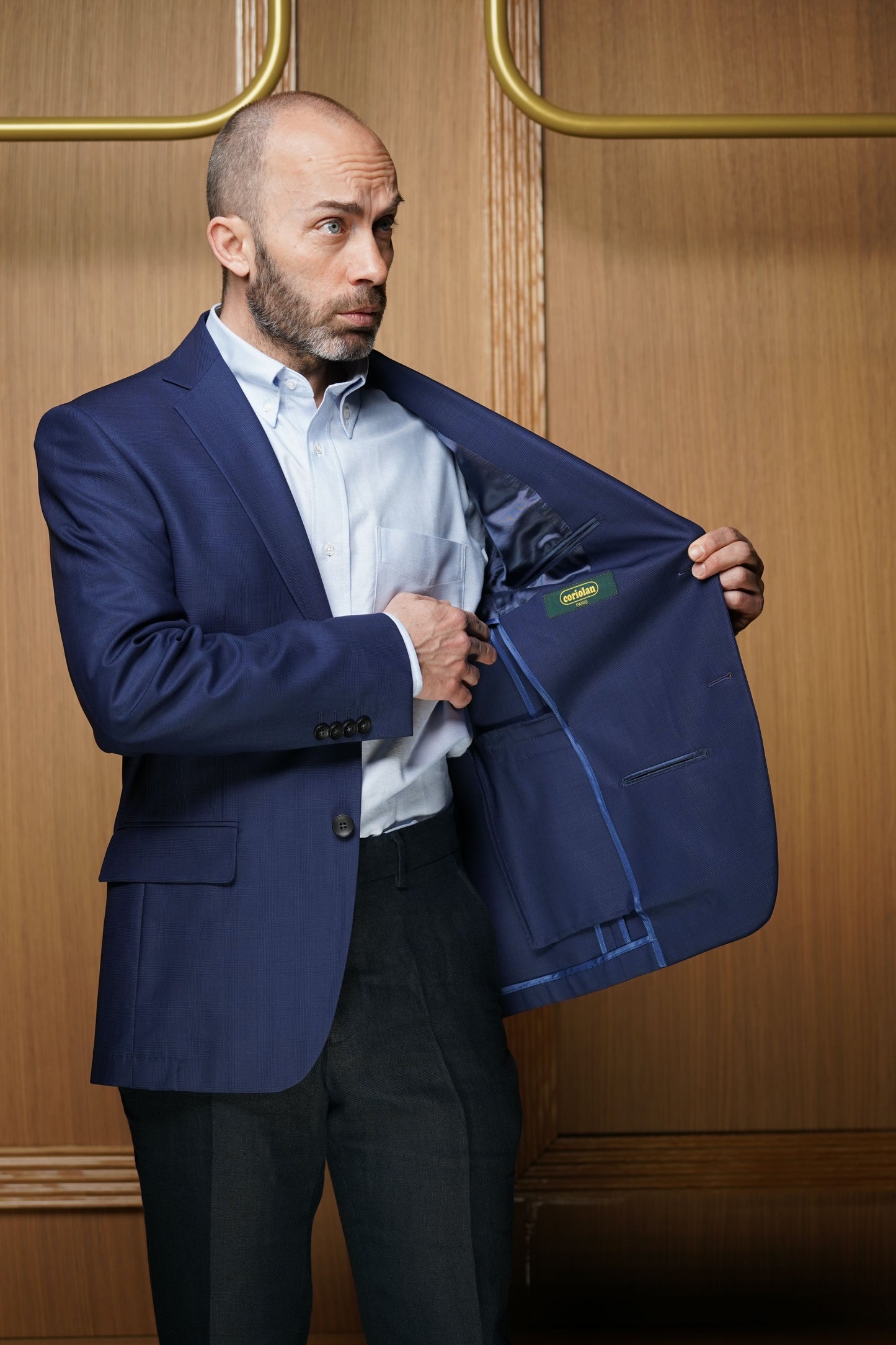 Veste pure laine froide demi doublée Prince de Galles bleu VE402