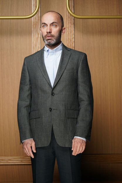 Veste pur lin Prince de Galles verte VE403