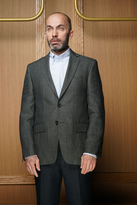 Veste pur lin Prince de Galles verte VE403
