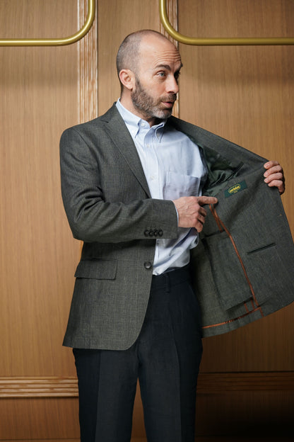 Veste pur lin Prince de Galles verte VE403