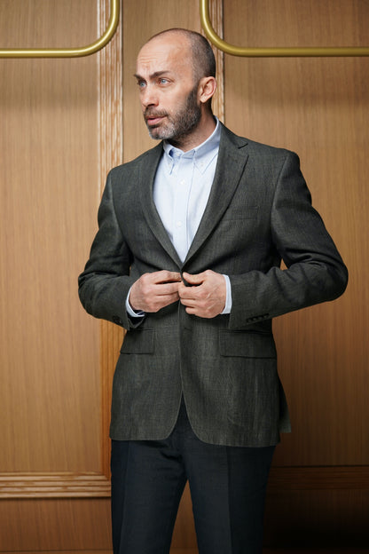 Veste pur lin Prince de Galles verte VE403