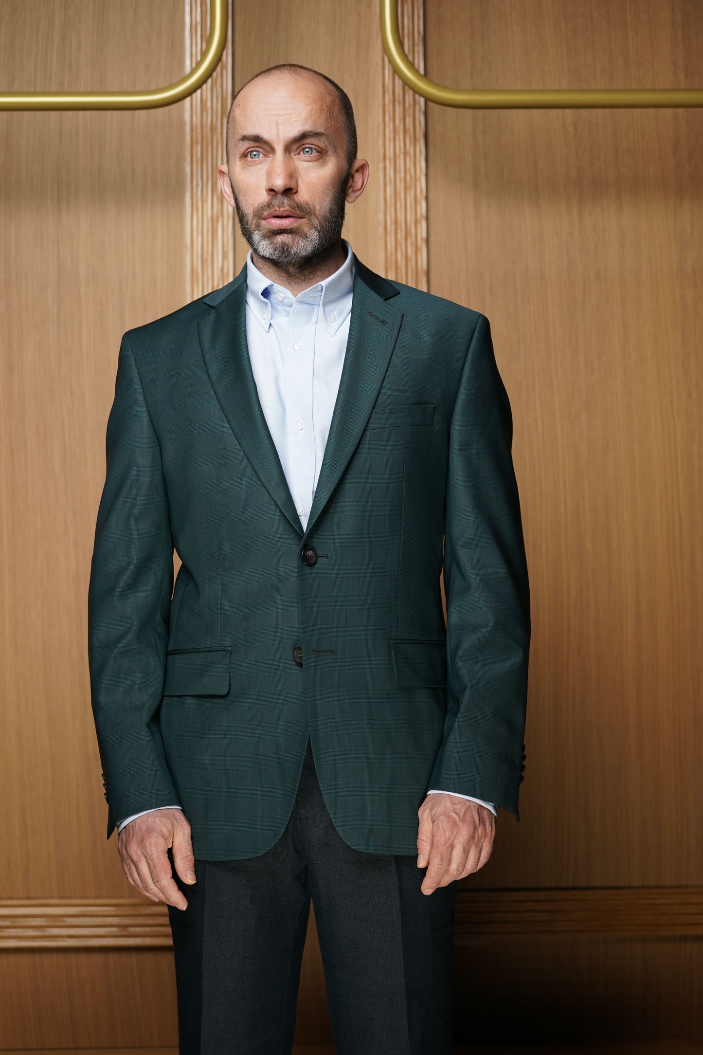 Veste pure laine froide demi-doublée Prince de Galles verte VE404