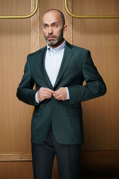 Veste pure laine froide demi-doublée Prince de Galles verte VE404