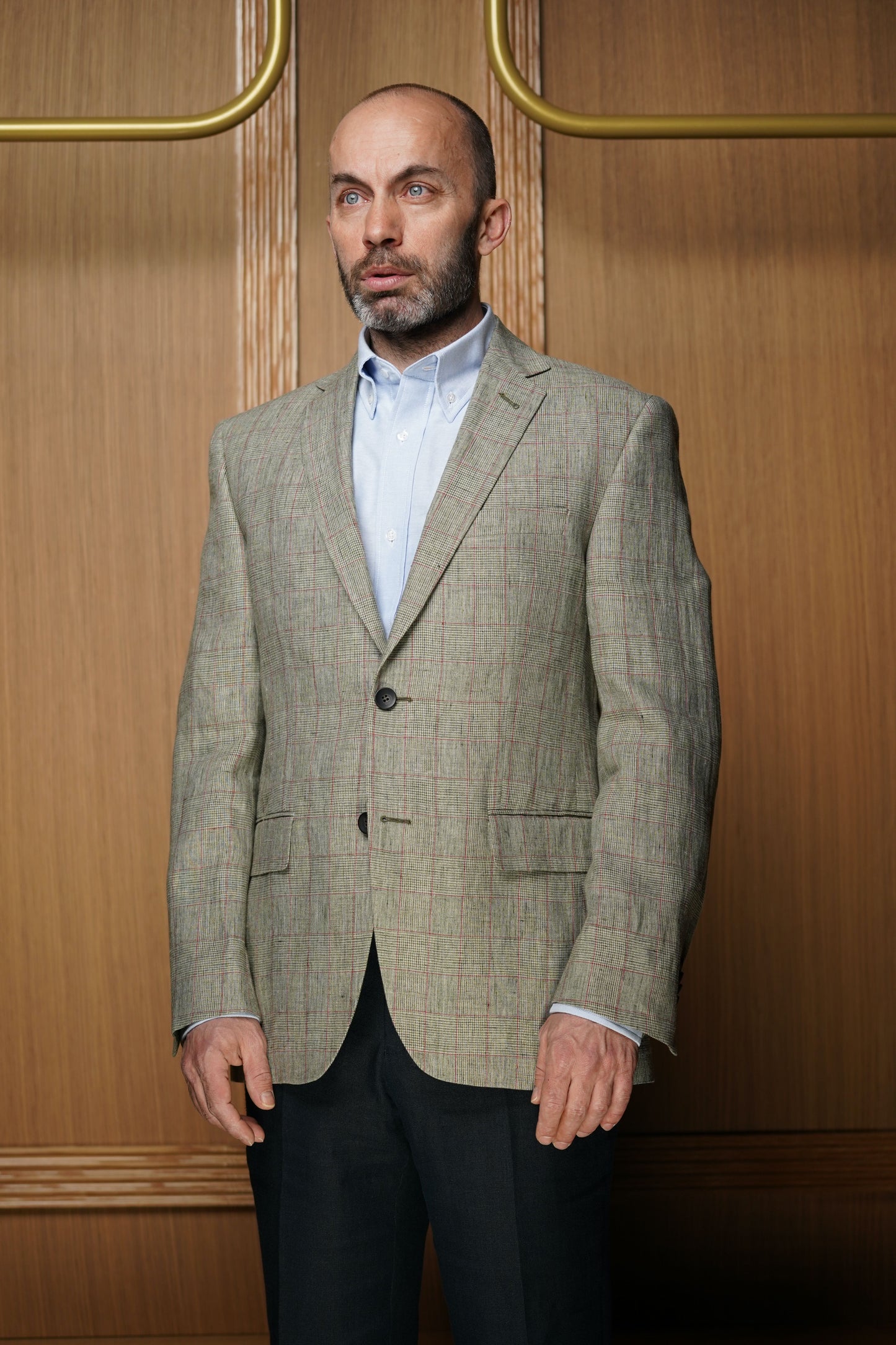 Veste pur lin Prince de Galles demi-doublée vert clair VE412