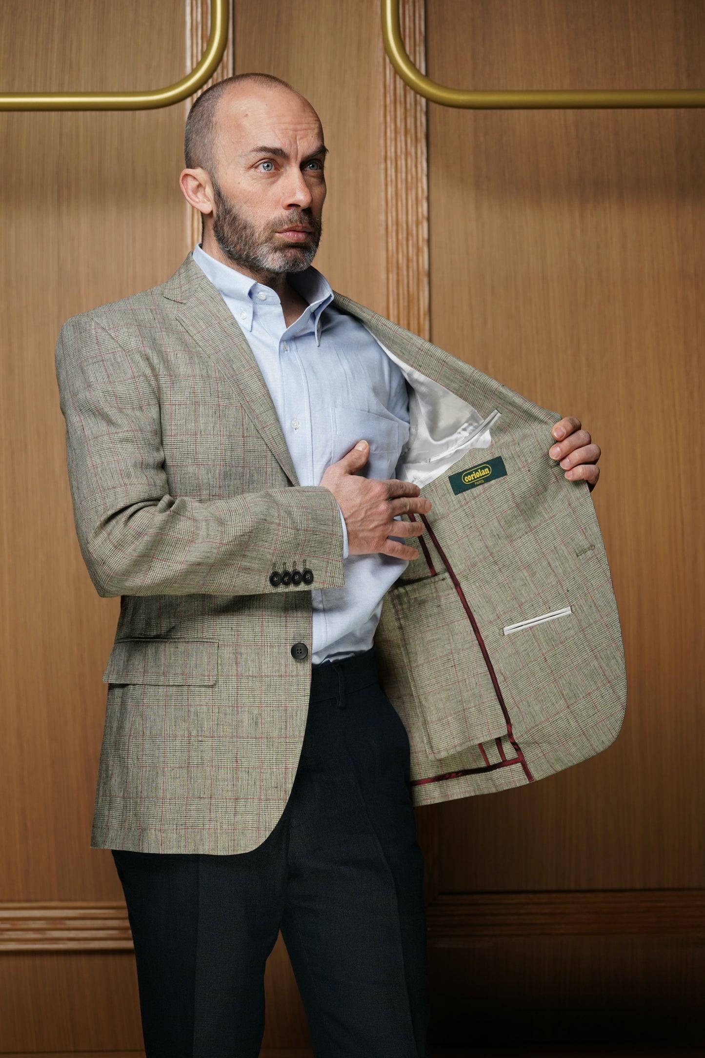 Veste pur lin Prince de Galles demi-doublée vert clair VE412