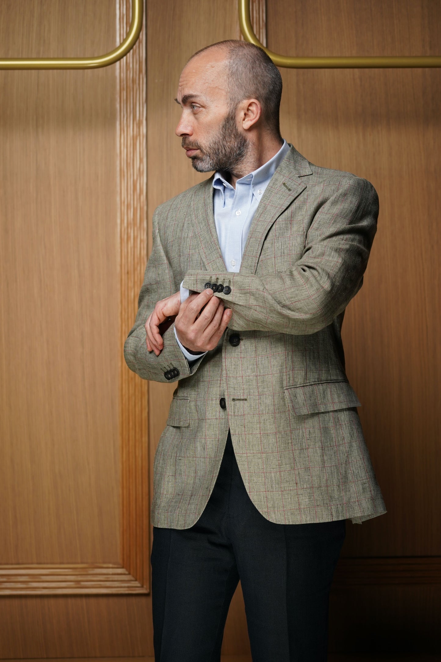 Veste pur lin Prince de Galles demi-doublée vert clair VE412