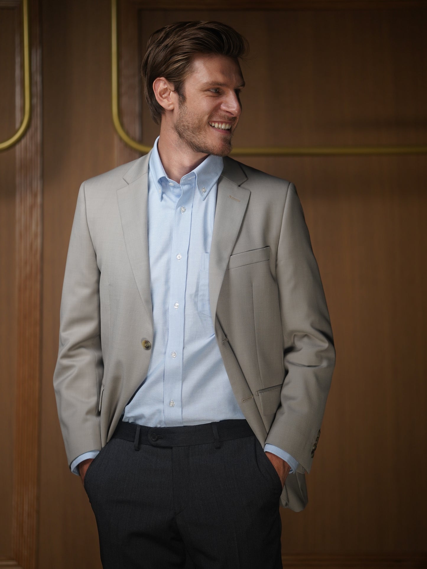 Veste pure laine super 120 beige mastic VE9