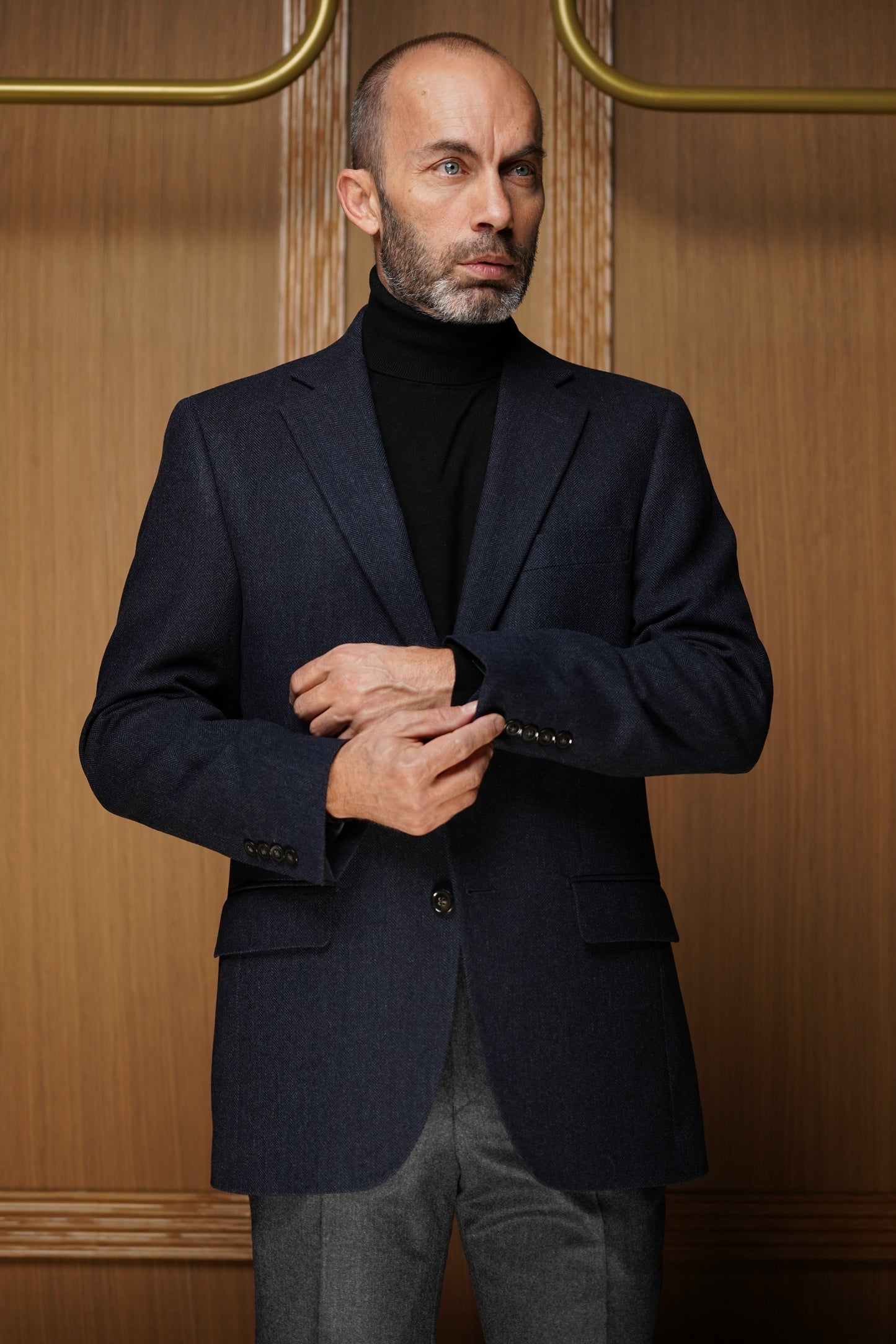 Veste en tweed à chevrons bleu marine VG1