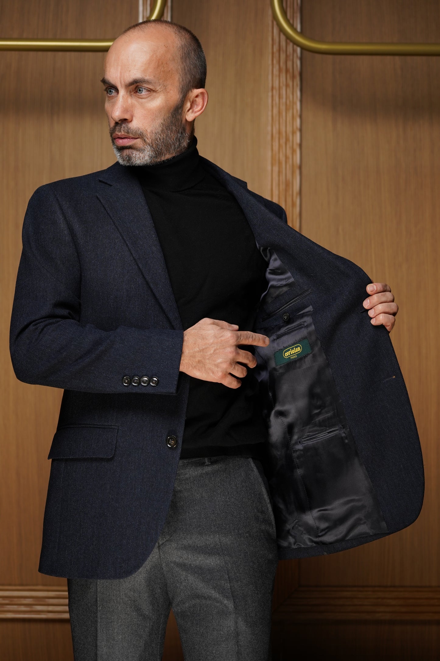 Veste en tweed à chevrons bleu marine VG1