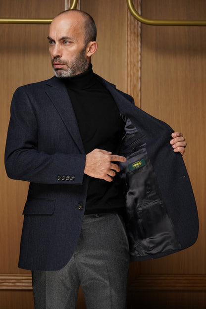 Veste en tweed à chevrons bleu marine VG1