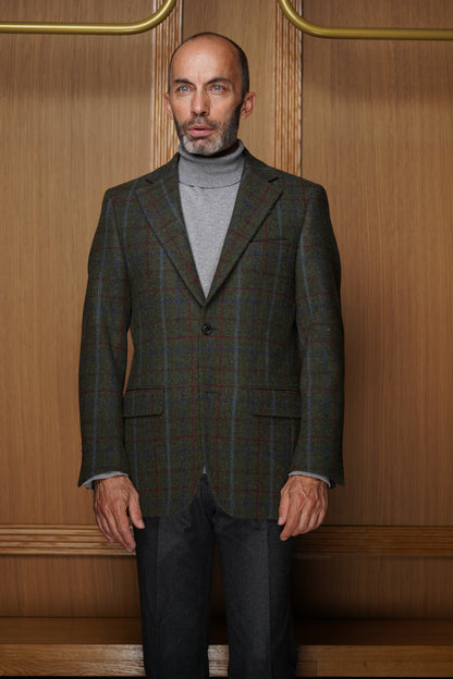 Veste en Pure Laine à Carreaux Fenêtre – Vert Forêt & Bleu Azur VGH102