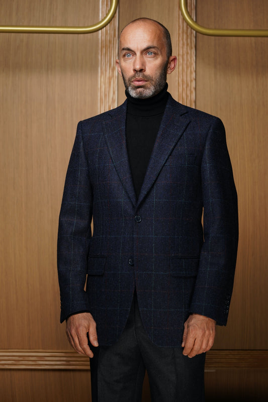 Veste pure laine carreaux fenêtre bleu et rouge VH301