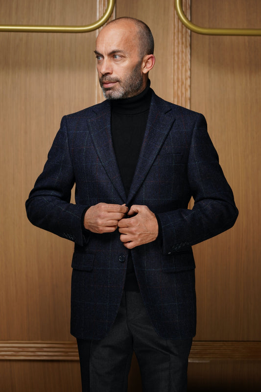 Veste pure laine carreaux fenêtre bleu et rouge VH301