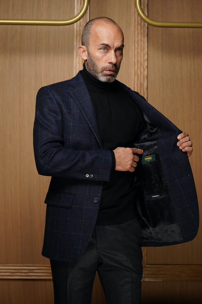 Veste pure laine carreaux fenêtre bleu et rouge VH301