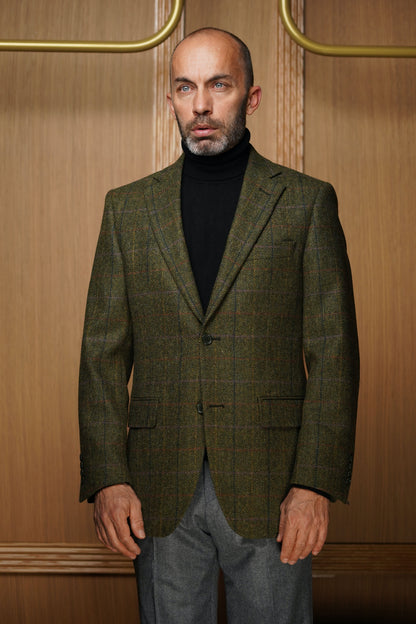 Veste pure laine chevrons vert carreaux fenêtre VH302