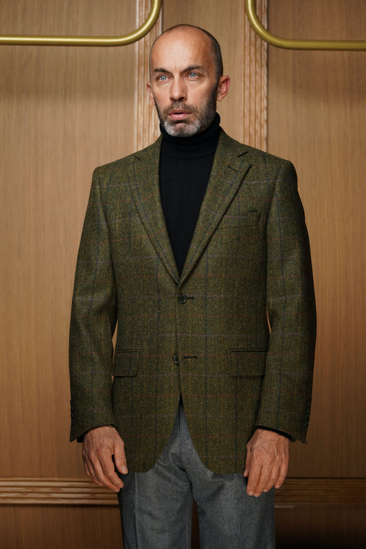 Veste pure laine chevrons vert carreaux fenêtre VH302