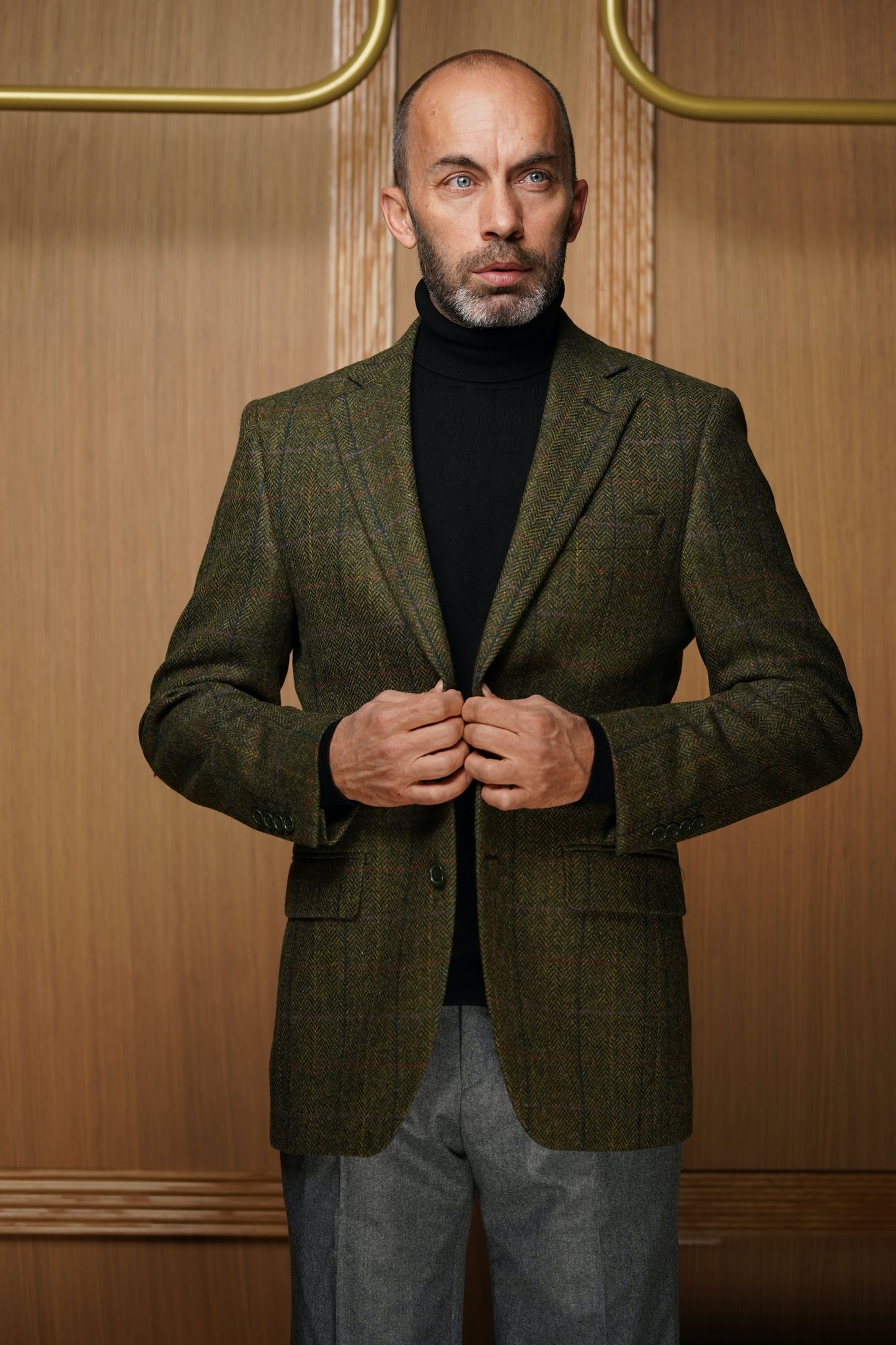 Veste pure laine chevrons vert carreaux fenêtre VH302