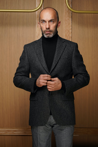 Veste pure laine à chevrons gris anthracite VH304