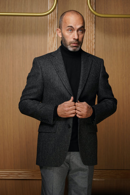 Veste pure laine à chevrons gris anthracite VH304