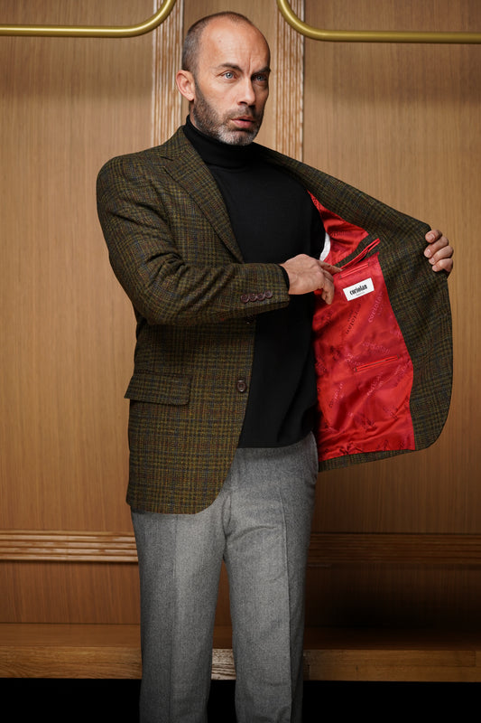 Veste Tradition pure laine Prince de Galles verte VTH1