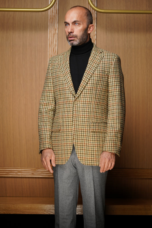 EXCLU WEB . Veste pied de poule pure laine beige VTH3