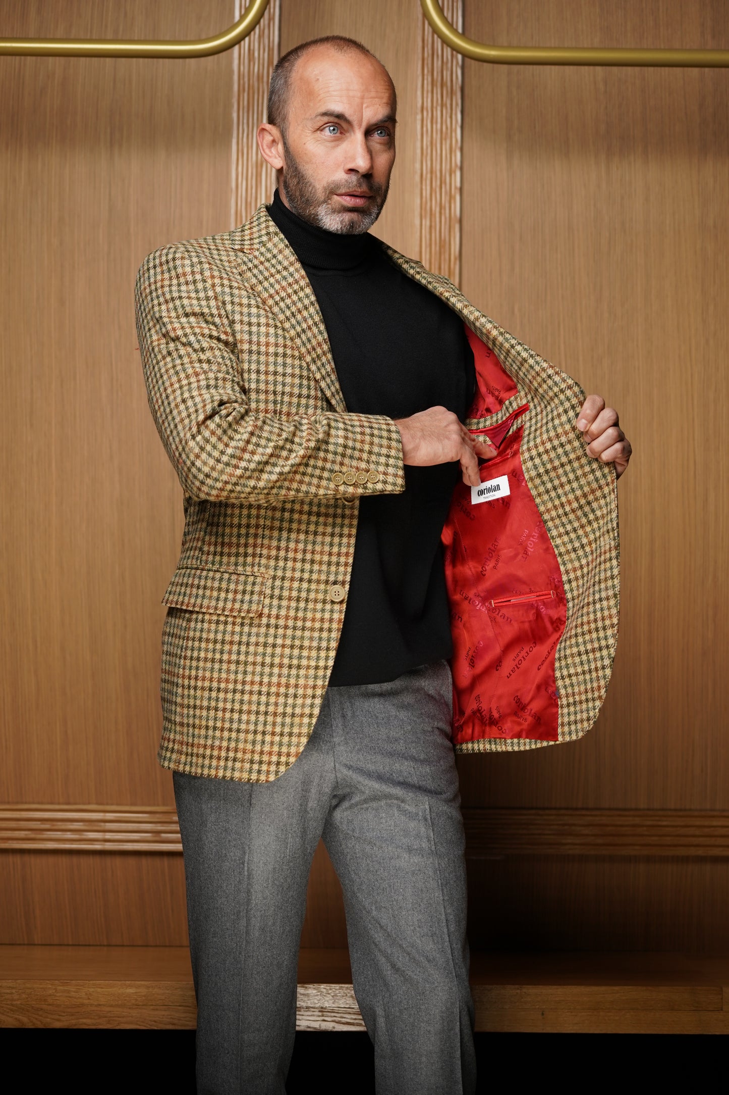 EXCLU WEB . Veste pied de poule pure laine beige VTH3